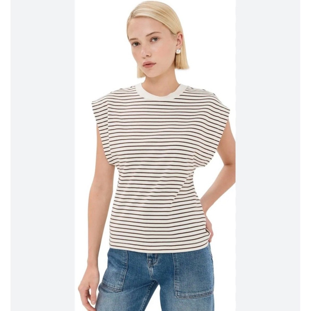 Pistola Marina Stripe T-Shirt Cream Sable Size S Cap Sleeve Boxy Fit
